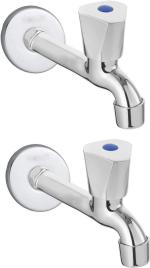Livefast Silver Stainless Steel Triangle Long Body Bib With Wall Flange Tap Faucet - Wall Mount Installation Type (Pack Of 2)