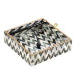 DULI Handmade Decorative Multicolor MOP Zigzag Engineered Wood Paper Napkin Holders - 19 x 19 cm