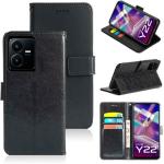 Frazil Vintage Leather Finish Flip Cover for Vivo Y22 | Inside Pockets & Inbuilt Stand | Wallet Style Back Case | Magnet Closure (Black)