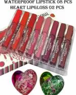 viomy Liquid Beauty Color Lipsticks long Lasting Waterproof Shade Women Girls Lip Gloss 08 Lipstick Set + Magic Color Change Heart Shape Lip gloss 2 pcs