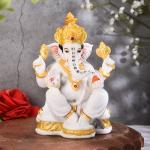 Ghar Saaz Marble Dust Laddu Ganesha God Idol In Matt White Finish For Mandir, Home Dcor Showpiece And Gifting 6 Inch