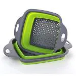 HOMYE Silicone (Set of 2) Plastic Folding Rice Strainer for Kitchen/Collapsible Colander, Fruits Vegetables Washing Bowl Basket with Sizes 6.5