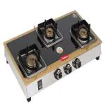 Hindflame 3 Burner Venus Gold Toughened Glass LPG Cooktop, Manual Ignition Gas Stove with 1 Year Warranty l ISI Approved