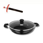 NSVL Kadhai with Glass Lid Aluminium Induction & Gas Stove Compatible Non-Stick Kadai With Gas Lighter |Glass Lid | 2 Litres | Multicolour | Induction Base | Non-Stick PFOA Free | Sturdy Handles | Metal Spoon Friendly
