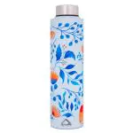 Home-Pro - Beautiful Blue Floral UV Printing & 3D Embossed Water Bottle, Stainless Steel Bottle Wide Mouth, Leak Proof | Single Walled Suitable for Both Indoor & Outdoor 1000ML Capacity Set of 1