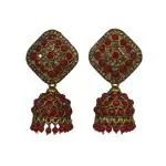 Priyansh Enterprise Handmade Red Crystal Traditional Ad Earrings For Parties, Festivals For Women
