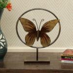 Vedas Exports Multicolor Iron Rhea Circle Butterfly Small Table Decor Sculpture 12.5 inch