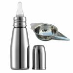 PGD Plain Silver Stainless Steel Baby Feeding Bottle with Feeder Spoon (0-24 months) - 200 ml