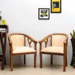 DZYN Furnitures Comfy Teak Wood Fabric Upholstered Arm Chairs (Teak-Beige)