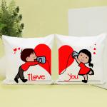 JUZZII Velvet Boy & Girl Heart I Love You Cushion Decorative Pillow - Size Inch- 12x12