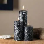 Parkash Candles Set of 3 Fragrance Pillar Candles Marble Finish (Black - Flora by Gucci)