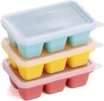 JNSM Ice Cube Trays for Freezer 3 Pack - Ice Cube Trays with Lid & Easy-Release Silicone Bottom, Stackable 6 Grids Small Ice Cube Molds(Multicolor)