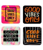 Whats Your Kick Goods Vibes Only Quotes Printed Set of 4 Coaster With Metal Stand