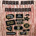 Festiko Rose Gold 21st Birthday Decoration Set (13Pcs Photo Booth Props, 1 Set Happy 21st Birthday Photo Banner, 3Ftx6Ft Golden Foil Curtains) Decoration