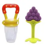 Manan Shopee Kids Grapes Yellow Silicone Teether With Baby Fruit Nibbler Pacifier (Pack Of 2)