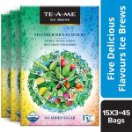 TE-A-ME Iced Infusion Tea, 5 Delicious Flavour (Mint Green, Lychee, Wild Berry, Peach & Lemon), 45 Pyramid Infusion Tea Bags (Pack of 3 Boxes - 3 X 15 Tea Bags) | Ice Tea