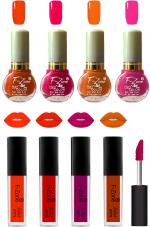 OUR BEAUTY High Quality Nail Polish And Kiss Proof Matte Liquid Lipstick Set 01 (Set Of 8)