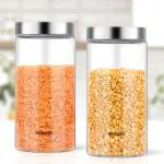 Borosil Endura Glass Jar, Air-Tight Storage Containers For Kitchen, Glass Storage Organiser For Spices, Snacks, Grains, Dals, Set of 2 (1.2 L each), Clear
