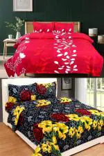 N G Products 3D Polycotton Double Bedsheets Combo Pack of 2 Double Bed Sheet with 4 Pillow Covers, Size- 88*88 inches (Multicolor)