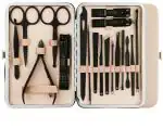 Beauté Secrets Manicure Pedicure kit,18pcs Stainless Steel Professional Nail Clippers Pedicure Set with Black Leather Storage Case, Perfect Gifts for Women and Men