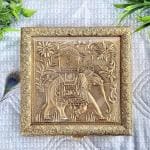 DIWAM HANDICRAFTS Decorative Wooden Dry Fruit Box with Brass Elephant Design | Multipurpose 4-Compartment Storage Box