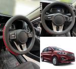 Oshotto SC-16 Fiber Leather Car Steering Cover Compatible with Maruti Suzuki Ertiga 2018-2022 (Black, Red)