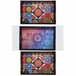 ANGIRA HANDICRAFTS Handmade Wooden Tray with Handprinted Designs Serving Trays Set of 3 Tray