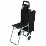 Inditradition Foldable Shopping Trolley Bag with Attached Chair & Wheels, Grocery Shopping Bag Cart, 30 Liter - Black