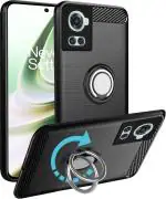 Unistuff Back Case Cover for OnePlus 10R 5G with Magnetic Kickstand | Premium Matte Finish | Camera Bump Protection | Rubberized Ring Cover - Night Black, 76940