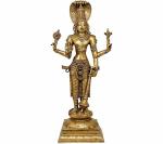 Idol Collections Gold Brass Fourarmed Lord Vishnu Statue