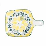 Leeonz Ceramic Baking Dish, Unique Square Individual Pasta Lasagna Pan with Single Handle, Small Dinner Plates (Printed Lemon - Pack of 1)