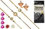 Feastive Celebrations 3 Divine Rakhis With Amul Tanzania Chocolat Noir, Pair Of Soan, Pooja Rakhi, Kesar And Chawal (Set Of 13)
