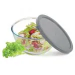 Treo Transparent Round Borosilicate Glass Mixing Bowl with Grey Quick Lid,760 ml