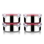 TOFEE Stainless Steel Storage Air Tight container|Lock & Seal with Break Free Detachable|Microwave Safe|Leak Proof|Container sets|Freezer Safe|round container (500ML, 4pcs)