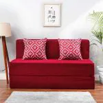 SOLISPRIMUS-COMFORT FOR ALL 4X6 size for 2 Person- Chenille Fabric Washable Cover with 2 Cushions (Multi Square Pattern)- Maroon 2 Seater Foam Sofa Cum Bed