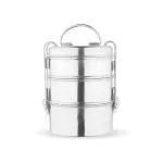 Omega Stainless Steel 3-Tier Compartment Tiffin/Lunch Box with Clip Lock - 1000 ML (Size 7X3)