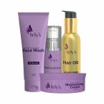 Lely’s Daily Routine Combo For All Skin Types Of Hydrating Face Wash, Multi-Functioning Cream, Hair Oil, Moisturising Cream (Pack of 4)
