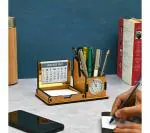 Future Works Desk Organizer with Clock & Calendar /Office Table Accessories//2023 Calendar for Office Desk/Desk Organizer for Home /Wooden Pen Stand with Clock/ Corporate Gift / EcoFriendly (Bamboo)