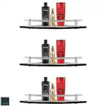 MOTIQO Premium Black Glass Bathroom Shelves Wall Mount Shower Corner Shelf with Rail Floating Glass Shelves for Bathroom Kitchen Livingroom (9 x 9 Inch - Set of 3)