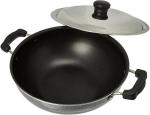 RBGIIT Hard Aodized Kadai Kadhai Works Decorative Serving Cooking Bartan With Stainless Steel Lid Fetting Handle HC-77