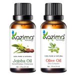 KAZIMA Jojoba Oil And Olive Oil Wrinkles, Skin Moisturizing, Massage And Hair Growth, 15 ml Each (Combo Of 2)