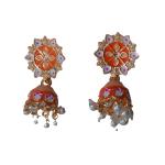 Priyansh Enterprise Handmade Orange Brass Traditional Earrings For Parties, Festivals For Women