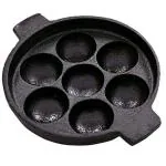 SEEMATIS KITCHEN Pre Seasoned cast Iron appam pan with lid | kuzhi paniyaram Non Stick pan | paniyaram pan cast Iron Size - 7 Pit (Black)