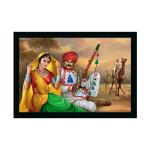 Dharvika Innovations Design 2 Synthetic Rajasthani Village Modern Art Painting Sparkle Coated Home Decorative With Frame, 14 X 20 Inch
