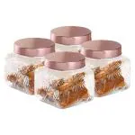 Nestasia Glass Jars & Containers for Kitchen Storage | Leaf Textured Transparent Jars with Airtight Lids | Perfect for Pantry, Snacks, Masala, Pickles, Pulses, Coffee Beans (Set of 4, 1500ml Each)