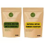 ROMJ Natural Glow Face Pack | Herbal Skincare Mask for Brightening & Hydration | Deep Cleansing & Pore Tightening | Suitable for All Skin Types (Muktani Mitti & Ubtan Powder Face Pack)