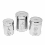 Springway Round Stainless Steel Tea Coffee Sugar Container with Lid (700 ml+ 500 ml+ 300 ml) 3 pcs