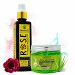 HerbtoniQ Pure & Natural Rose Water Skin Toner (200 ml) with Aloe Vera Gel for Face, Body, Hair, Sunburn Relief, Acne, Scars Non-Toxic Gel (300 ml)- 2 Products (Rose Water + Neem Tulsi Aloe Vera Gel)