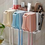 Kookee Multifunctional Wall Mounted Self Adhesive Toothbrush Holder for Bathroom with 3 Cups & space-saving Bathroom Organizer(4366)
