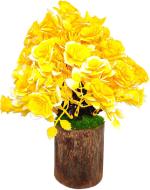 DSY Yellow Wood Ballmum Artificial Flower With Pot For Lining, Bedroom And Office Decoration, 7 Inch